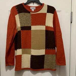 3/$15 Alfred Dunner Wool Blend Burnt Orange Colorblock Sweater Size 1X